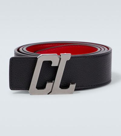 Shop Christian Louboutin Cl Logo Leather Belt In Black/loubi/gun Metal