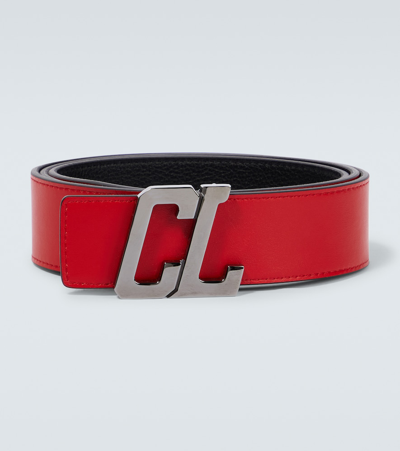 Shop Christian Louboutin Cl Logo Leather Belt In Black/loubi/gun Metal