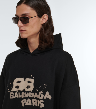 Balenciaga Dirty Oversize Bb Logo Cotton Hoodie In Black/ecru