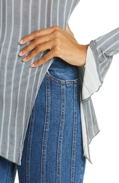Shop Paloma Wool Stylus Sheer Stripe Slit Top In Greyish Blue