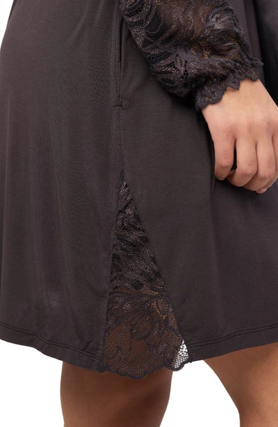 Shop Fleur't Classic Lace Trim Short Knit Robe In Shale