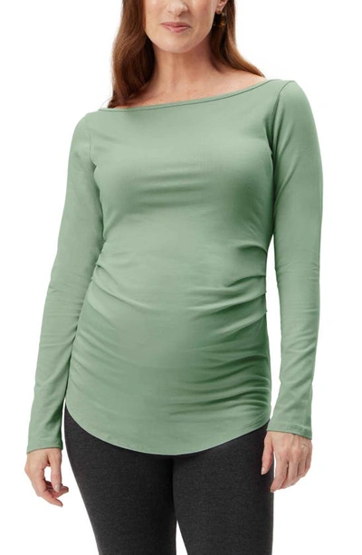 Shop Stowaway Collection Ballet Neck Long Sleeve Maternity Top In Dark Sage