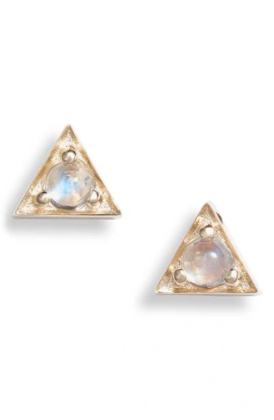 Shop Anzie Cleo Moonstone Triangle Stud Earrings In Gold/ Blue Moonstone