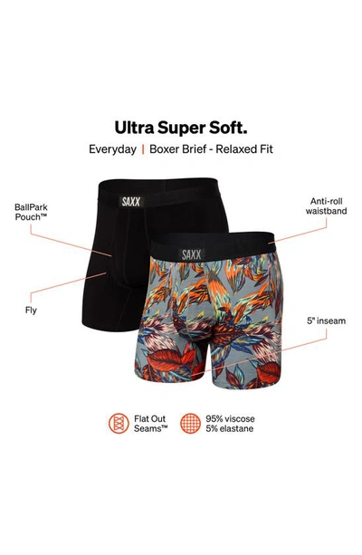 Shop Saxx Ultra Super Soft 2-pack Relaxed Fit Boxer Briefs In Exotic Leaves/ Black