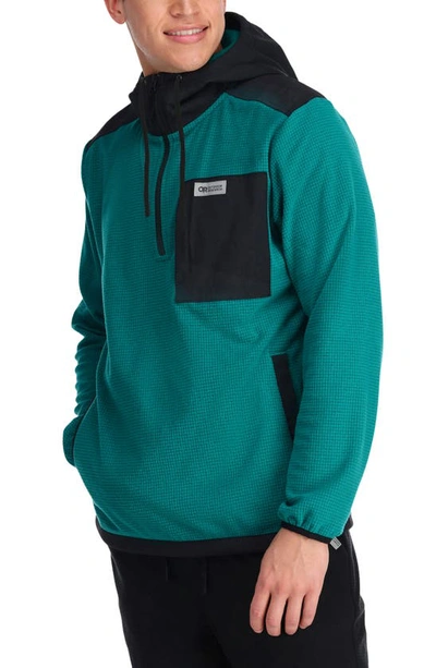 Shop Outdoor Research Trail Mix Colorblock Quarter Zip Hoodie In Deep Lake/ Black