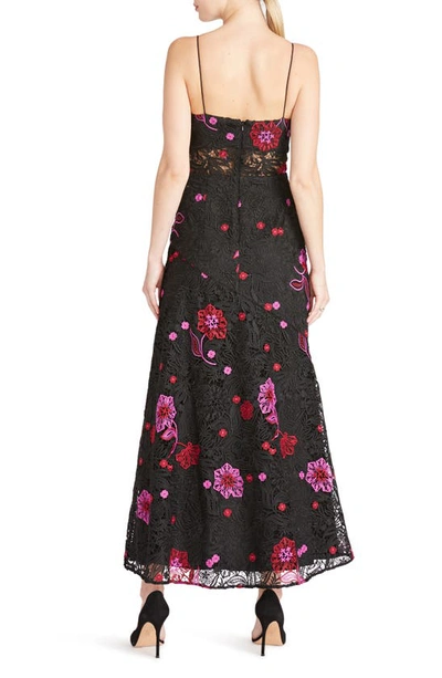 ml Monique Lhuillier High-low Floral-lace Midi-dress In Black Multi
