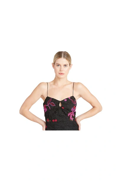 ml Monique Lhuillier High-low Floral-lace Midi-dress In Black Multi