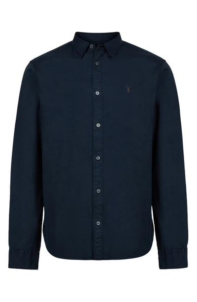 Shop Allsaints Hawthorne Slim Fit Button-up Shirt In Dark Navy Blue