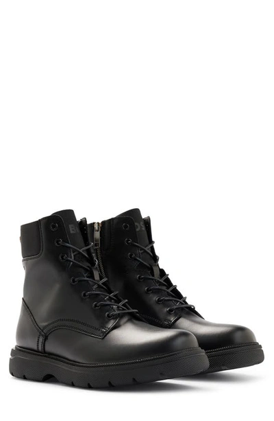 Hugo Boss Leather Half Boots With Logo Details In Black 001 | ModeSens