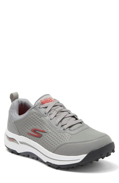 Shop Skechers Go Golf Arch Fit Set Up Waterproof Spikeless Golf Shoe In Grey/ Red