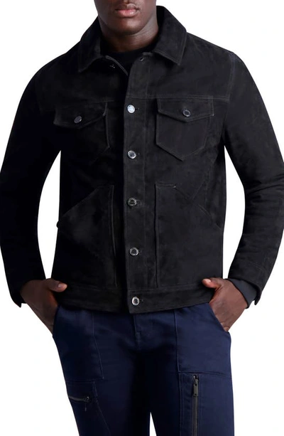 Shop Karl Lagerfeld Four Pocket Suede Trucker Jacket In Black