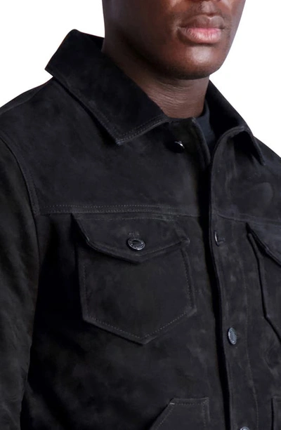 Shop Karl Lagerfeld Four Pocket Suede Trucker Jacket In Black