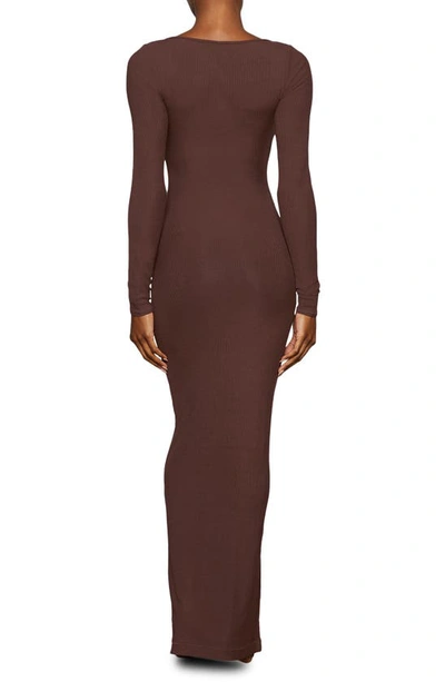 Shop Skims Soft Lounge Long Sleeve Dress In Cocoa
