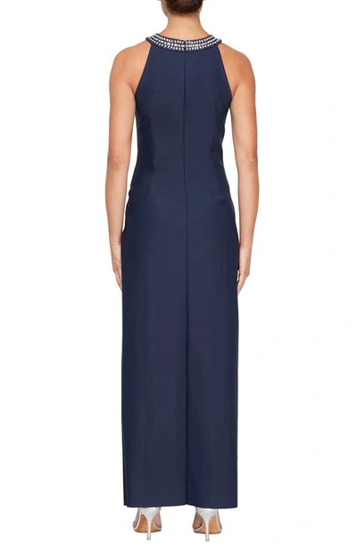 Shop Alex Evenings Halter Neck Column Evening Gown In Navy