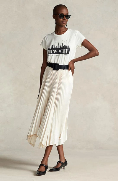Shop Polo Ralph Lauren Asymmetric Pleated Skirt In Guide Cream