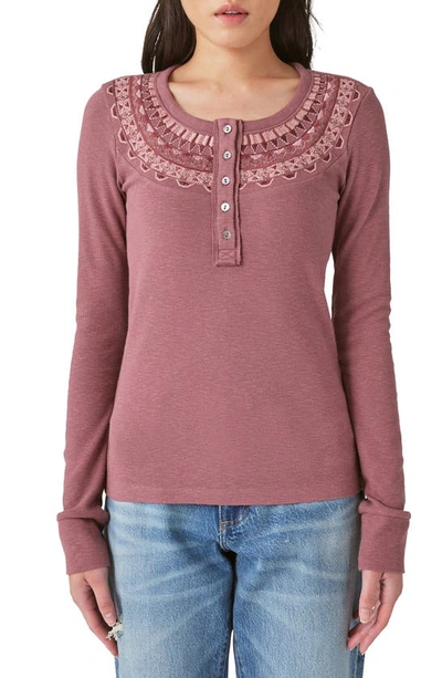 Lucky Brand Embroidered Fair Isle Henley Top In Nostalgia Rose