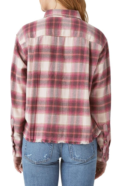 Shop Lucky Brand Raw Edge Plaid Button-up Shirt In Pink Plaid