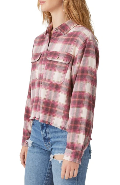Shop Lucky Brand Raw Edge Plaid Button-up Shirt In Pink Plaid
