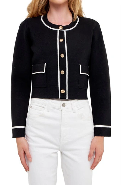 Shop English Factory Contrast Detail Cardigan In Black/ White