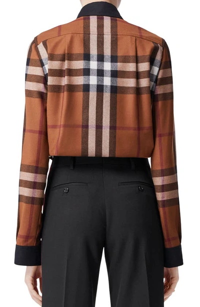 Shop Burberry Paola Check Wool Flannel Button-down Shirt In Dark Birch Brown Chk