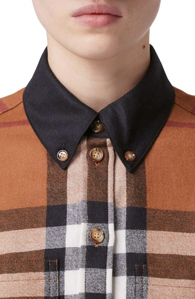 Shop Burberry Paola Check Wool Flannel Button-down Shirt In Dark Birch Brown Chk