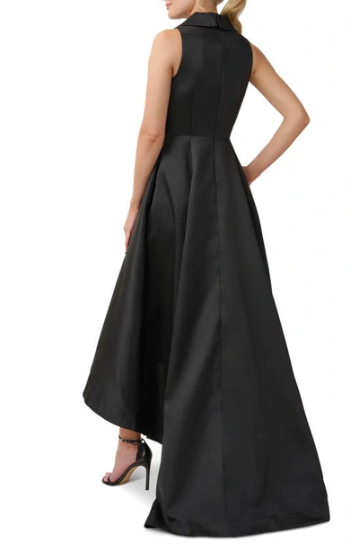 Shop Adrianna Papell Tuxedo High-low Satin Gown In Black