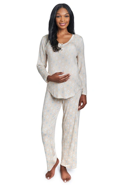 Shop Everly Grey Laina Jersey Long Sleeve Maternity/nursing Pajamas In Mosaic