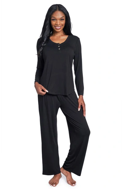 Shop Everly Grey Laina Jersey Long Sleeve Maternity/nursing Pajamas In Black