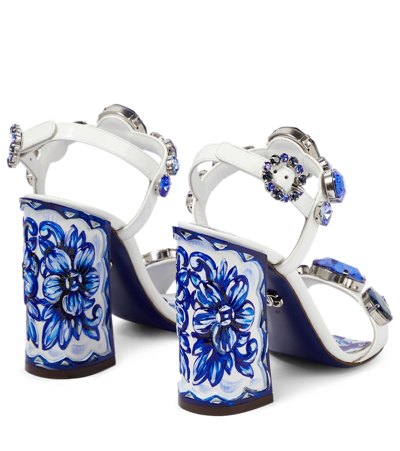 Shop Dolce & Gabbana Majolica Embellished Leather Sandals In Bianco/multicolor