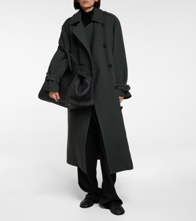 Beyza Belted Brushed twill Coat In Dark Green