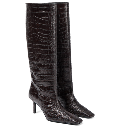 Shop Acne Studios Croc-effect Leather Boots In Dark Brown