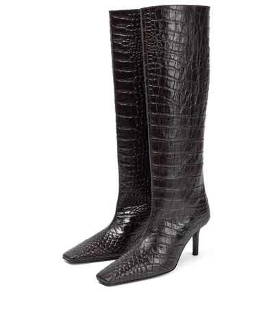 Shop Acne Studios Croc-effect Leather Boots In Dark Brown