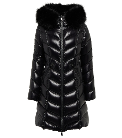 Shop Moncler Fulmarre Faux Fur-trimmed Down Coat In Black