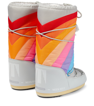 Moon Boot Icon Rainbow Printed Shell And Faux Leather Snow Boots In Glacier/blue-red