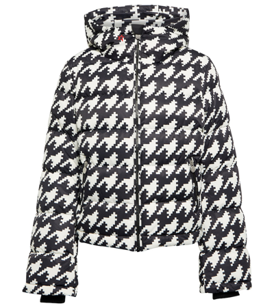Shop Perfect Moment Polar Flare Houndstooth Down Ski Jacket In Houndstooth Blk Wht
