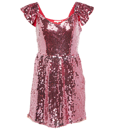 Shop Loveshackfancy Alva Sequin-embellished Minidress In Hot Pink