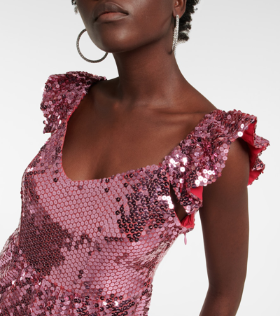 Loveshackfancy Alva Sequin-embellished Minidress In Hot Pink