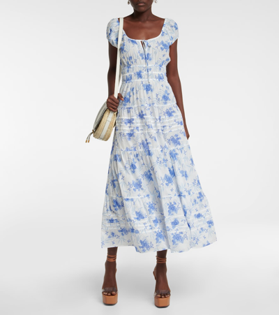 Shop Loveshackfancy Magdaline Floral Cotton Dress In Strong Current