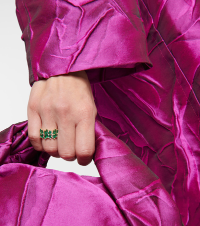 Shop Suzanne Kalan 18kt Gold Ring With Diamonds And Emeralds In Emerald/ Yg