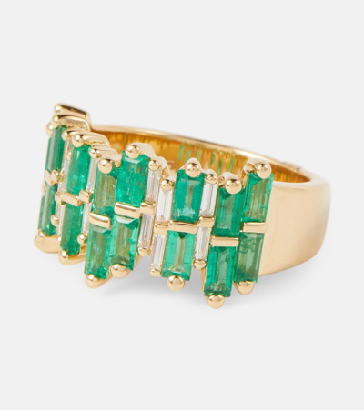 Suzanne Kalan 18kt Gold Ring With Diamonds And Emeralds In Emerald/ Yg