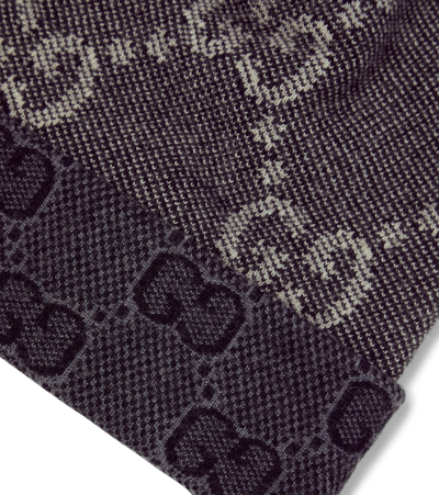 Shop Gucci Gg Jacquard Wool Beanie In Black/dark Grey