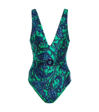Shop Zimmermann Tiggy Paisley Swimsuit In Navy/green Paisley