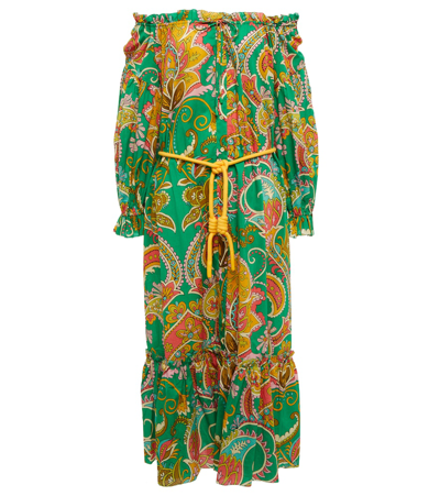 Shop Alemais Alémais Printed Cotton Dress In Emerald