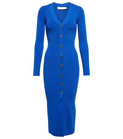 Shop Jonathan Simkhai Ribbed-knit Rayon-blend Midi Dress In Cobalt