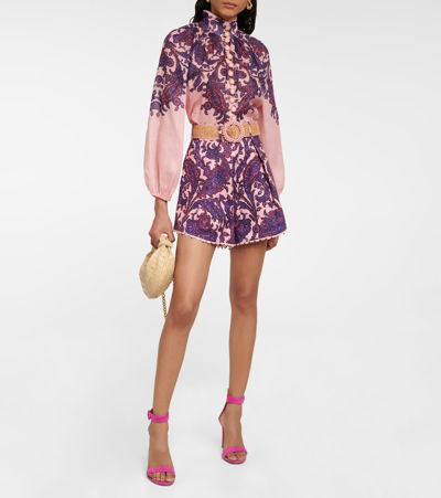 Shop Zimmermann Printed Ramie Blouse In Lilac/pink Paisley