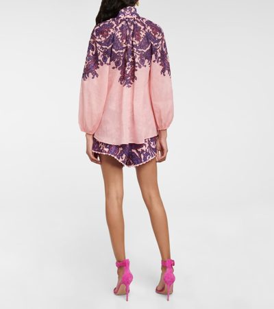 Shop Zimmermann Printed Ramie Blouse In Lilac/pink Paisley