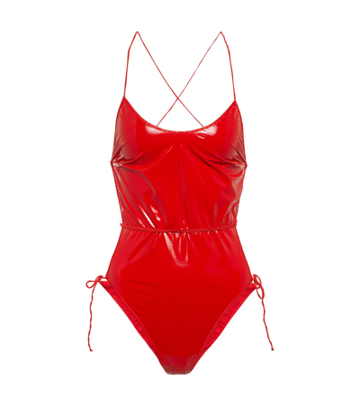Oseree Glow Latex Lacé Swimsuit In Red