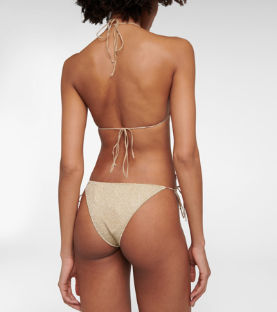 Oseree Oséree Metallic Gold Bikini With Halterneck Design And Glitter Finish In Platinum