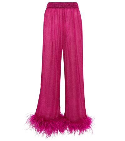 Shop Oseree Oséree Lumière Plumage Wide-leg Pants In Pink