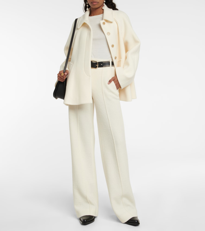 Shop Chloé High-rise Wide-leg Wool Pants In White